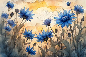 the summer best quality ink painting acrylic cute cornflowers