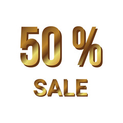 50% off minimalistic discount banner, gold metal. Vector illustration.