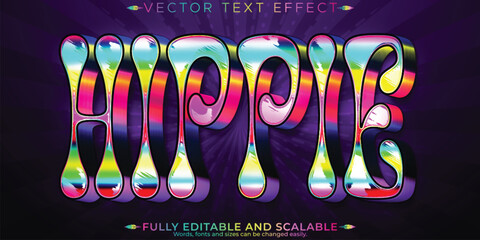 Hippie text effect, editable bohemian and trippy customizable font style - obrazy, fototapety, plakaty