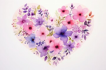 flowers in watercolor in a shape of a heart