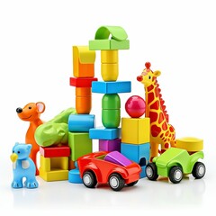 Obraz premium Assorted Children's Toys Isolated on White Background. Generative ai