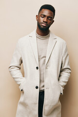 man guy portrait black american african american background space young african beige copy jacket