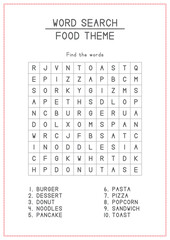 Food Theme Word Search for Kids Activity