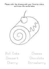 Children Learning Printable - Coloring Cake with Cherry