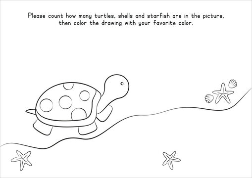 Children Learning Printable - Coloring Turtle and Sea Animals