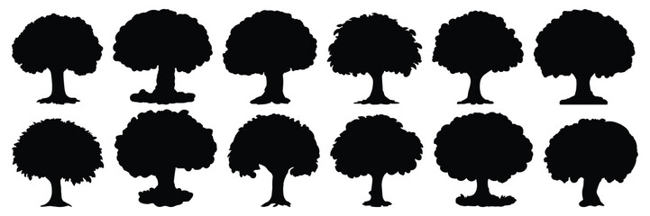 Tree silhouettes set, large pack of vector silhouette design, isolated white background