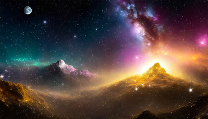 Mountain landscape with stars and at night. 