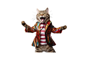 The cat is dancing with happiness.