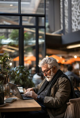 Man Working in a Cafe
