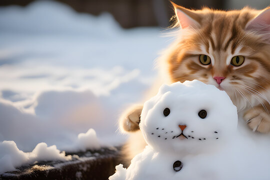 a cat making a snowman.
Generative AI