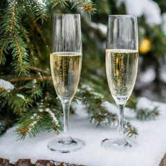 Two glasses of champagne new year eve celebration christmas toast cheering winter season holidays