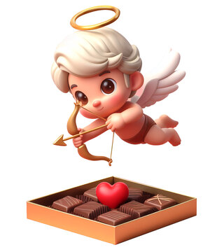 3d character - cupid - valentine's day chocolate box