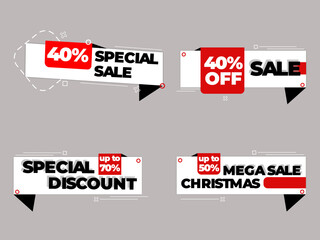 red and white sale banners with the words special discount