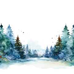 Fototapeta premium watercolor christmas winter forest