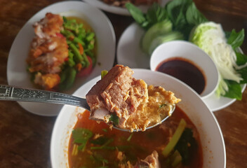 Somtam and Thai food on the plate
