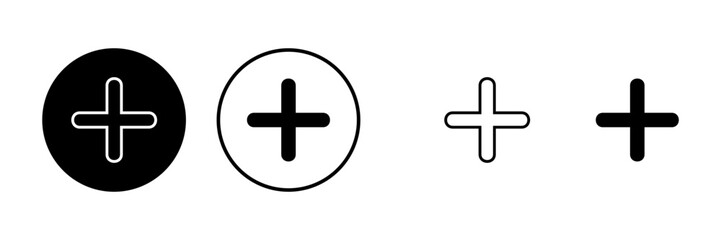 Plus Icons set. Add plus icon. Addition sign. Medical Plus icon