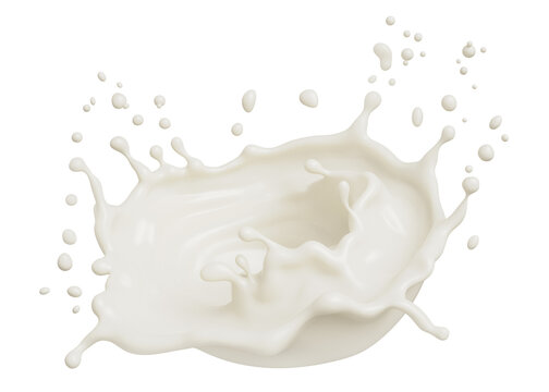 Milk splash and pouring, yogurt or cream 3d illustration.