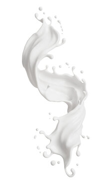 Milk splash and pouring, yogurt or cream 3d illustration.