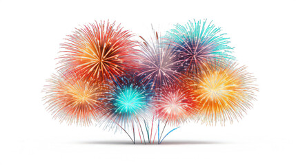 A Brightly colored fireworks on white background for New Year's festival, vector, illustration. Isolated on white background.