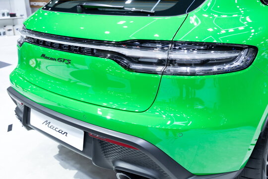 Thailand - Dec 4, 2023: Porsche Macan GTS on display at Thailand International Motor Show 2023 Arina Muangthong Thani or Motor Expo in Bangkok, Thailand.