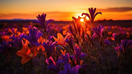 Fotobehang Flowers, background image, flower field, brightness, freshness, scenery, landscape, nature © Wayu