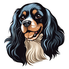 English toy spaniel Dog Portrait Sticker, Dog head mascot logo illustration, Dog character, generative ai
