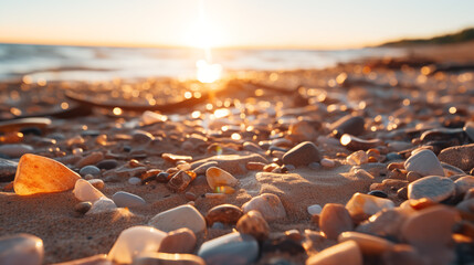 Close-up shot of rocks and sand in the beach