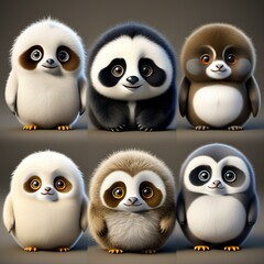 Fototapeta premium furry character, part sloth, part panda and part penguin, big eyes, cute, mascot