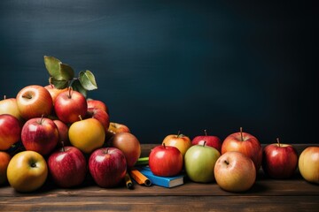 Collage Classroom Scene Featuring Realistic Books Apples Pencils for Teacher Day Generative AI