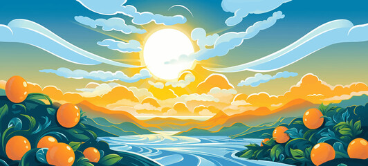 stream valley flow land panorama sunrise horizon silhouette graphic calm scenery scene pine mountain