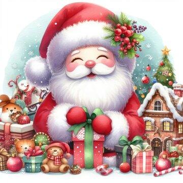 Santa Claus portrait. Christmas and New Year background. watercolor pictures