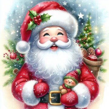 Santa Claus portrait. Christmas and New Year background. watercolor pictures