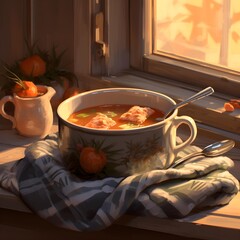 chicken soup in a pot