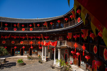 Top down view on the inner ring, courtyard of a Fujian Tulou