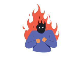 Man character expressing anger. Angry man in a flame emotion vector illustration