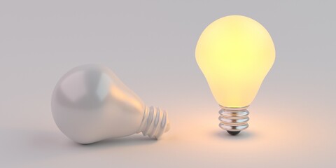 Idea concept and light bulb illuminated. Individuality and different creative thinking