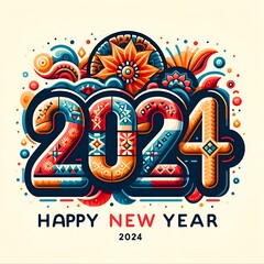 Happy new year 2024 design. With country flags, colorful cut out numbers illustration. Premium design for posters, banners, greetings and new year 2024 celebrations
