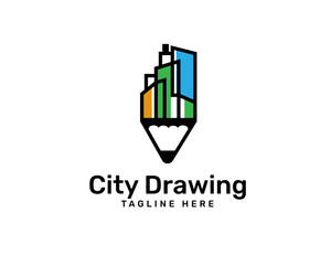 building city pen drawing logo icon symbol design template illustration inspiration