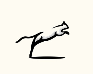 silhouette jump high cat art logo design template illustration