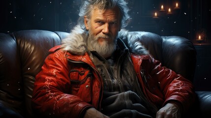 Santa Claus Sitting On Couch Warm , Background HD, Illustrations