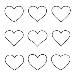 A set of heart icons for Valentine's day. Editable stroke outline
