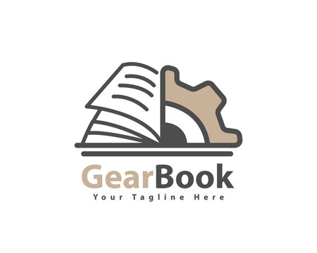 gear machine system book logo icon symbol design template illustration inspiration