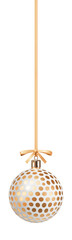 Gold and white Christmas ball with bow. New Year tree toy decoration Isolated on transparent background. 3D render
