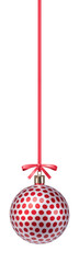 Red and silver Christmas ball with bow. New Year tree toy decoration Isolated on transparent background. 3D render