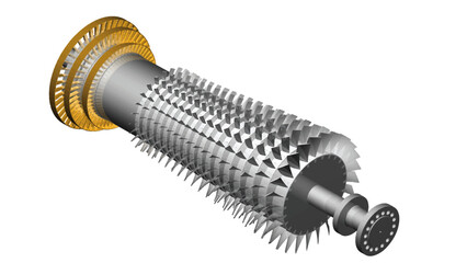 Gas turbine rotor turbomachinery illustration showing an industrial frame design © Robot Squirrel 