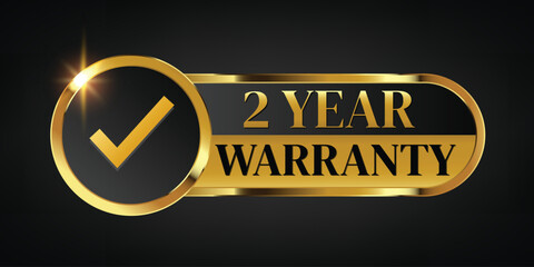 2 year warranty logo with golden banner and golden ribbon.Vector illustration. - obrazy, fototapety, plakaty