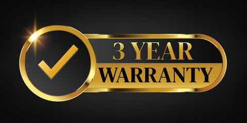 3 year warranty logo with golden banner and golden ribbon.Vector illustration. - obrazy, fototapety, plakaty