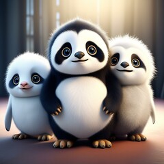 Fototapeta premium furry character, part sloth, part panda and part penguin, big eyes, cute, mascot