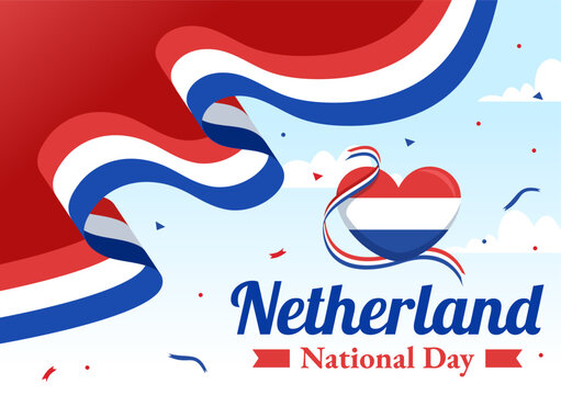 Happy Netherland National Day Vector Illustration with Netherlands Flag and Sky Blue Background in Flat Cartoon Design