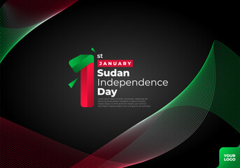 Sudan independence day logotype 1st January with curve flag background.